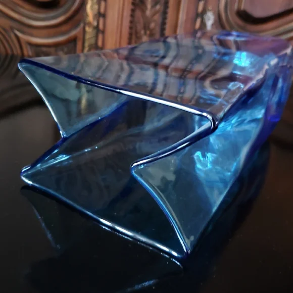 1980s Blenko 10 1/4" Azure Blue 💙 Paper Bag Vase - Picture 8 of 12